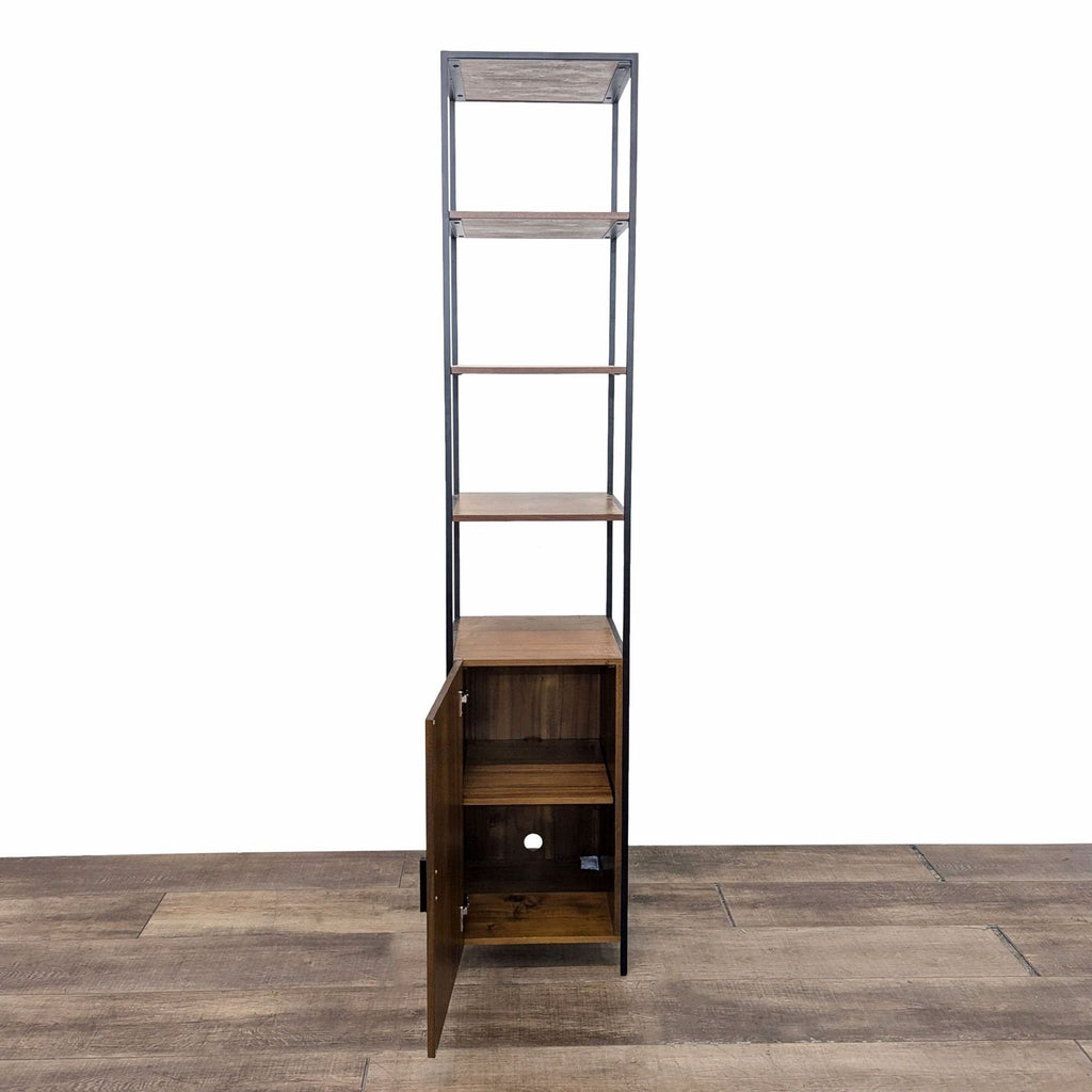 the ladder stand is made from steel and has a metal frame and a metal shelf.