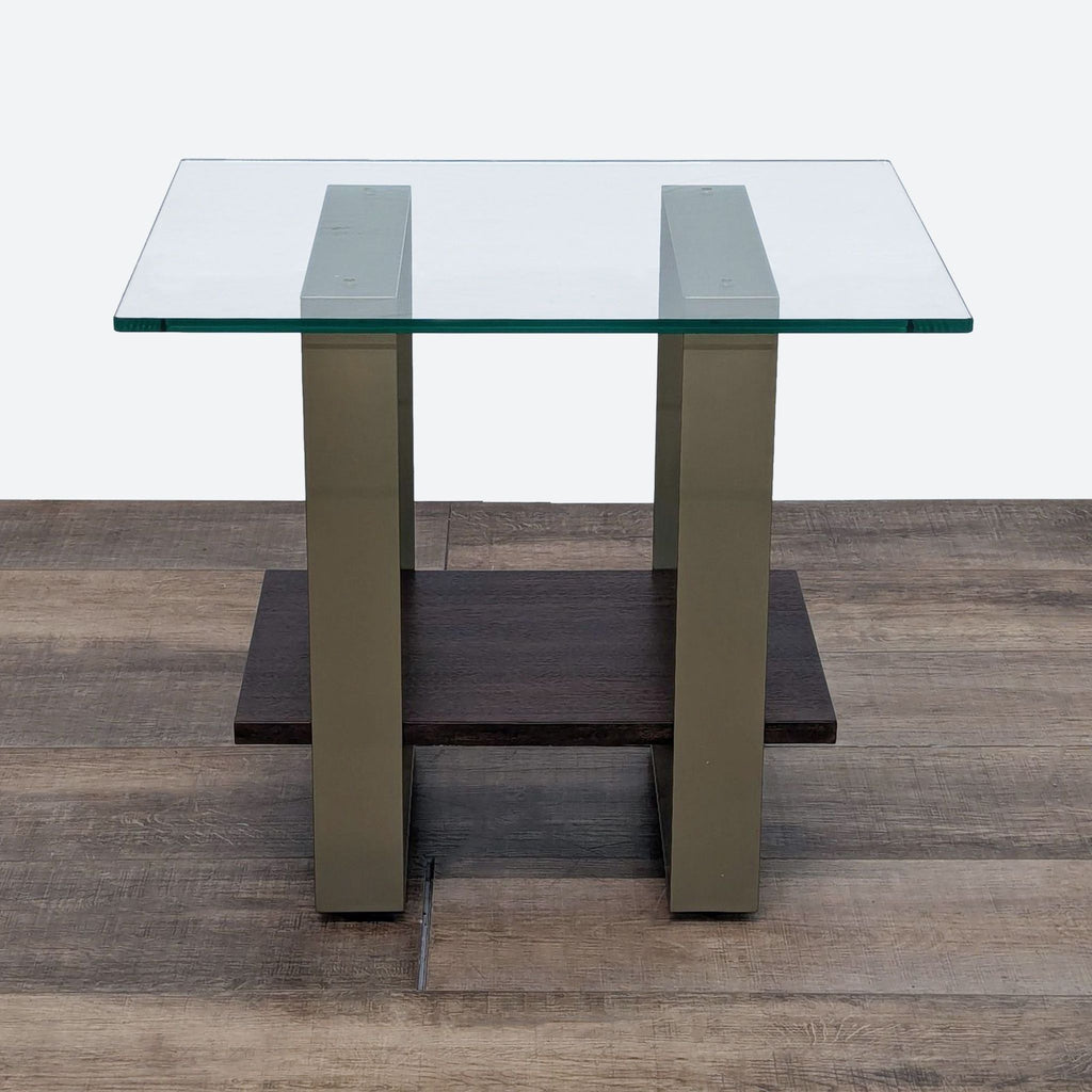 the glass top table is a modern design with a glass top.