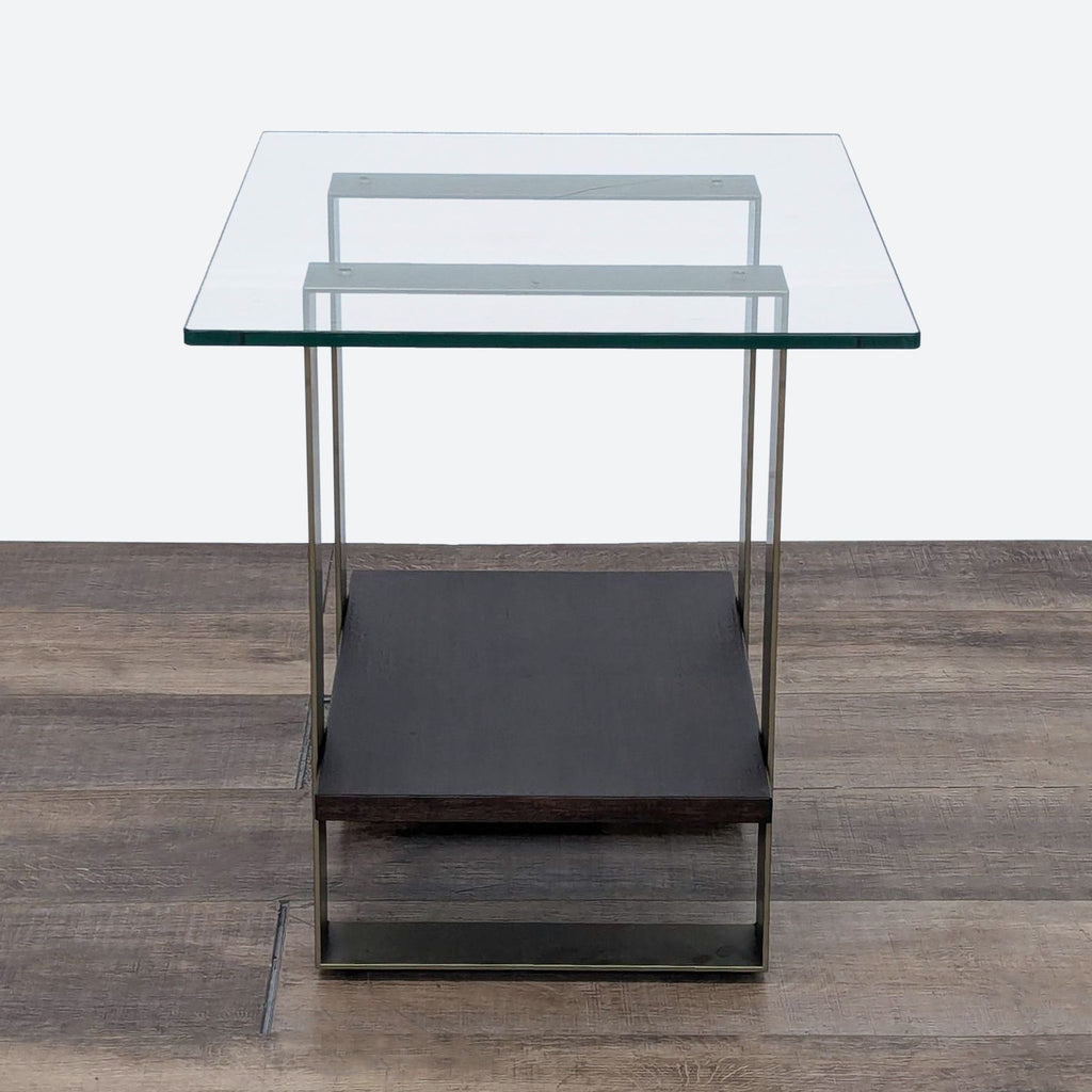 a side table with a glass top and a shelf.