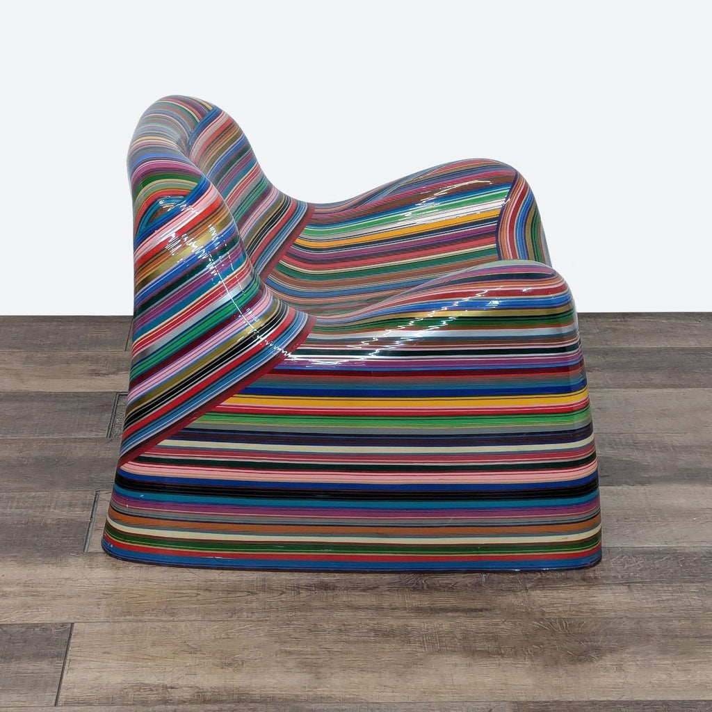 a chair made of striped fabric.