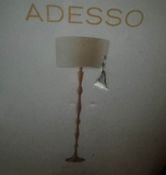 1. Modern Adesso floor lamp with three adjustable lights, sleek metallic finish, ideal for living room lighting.  