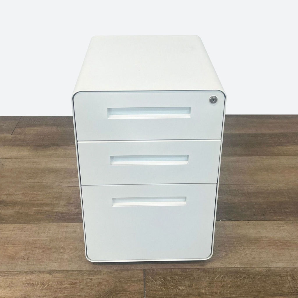 Modern White Metal 3-Drawer Mobile Filing Cabinet with Lock