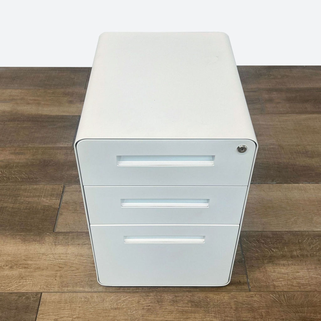 Modern White Metal 3-Drawer Mobile Filing Cabinet with Lock