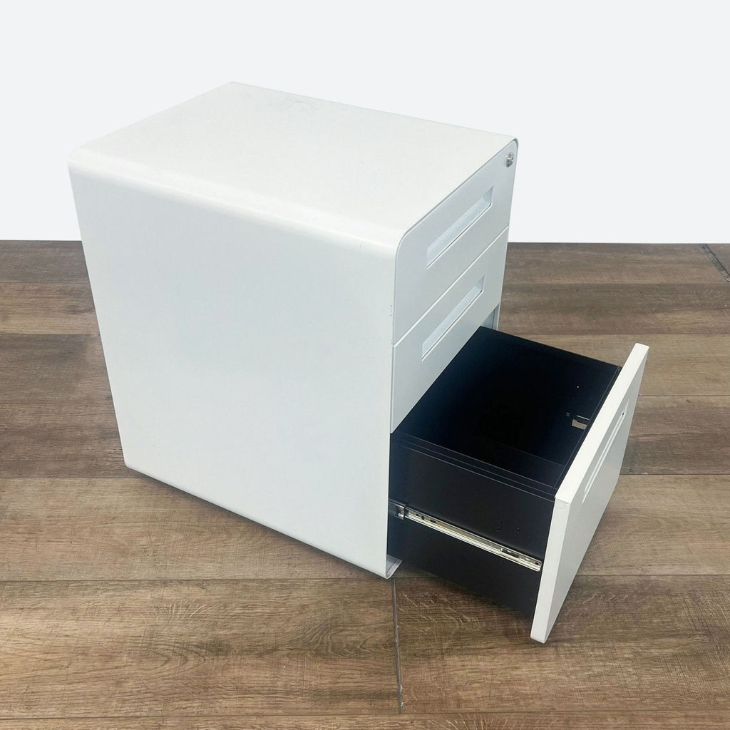 Modern White Metal 3-Drawer Mobile Filing Cabinet with Lock