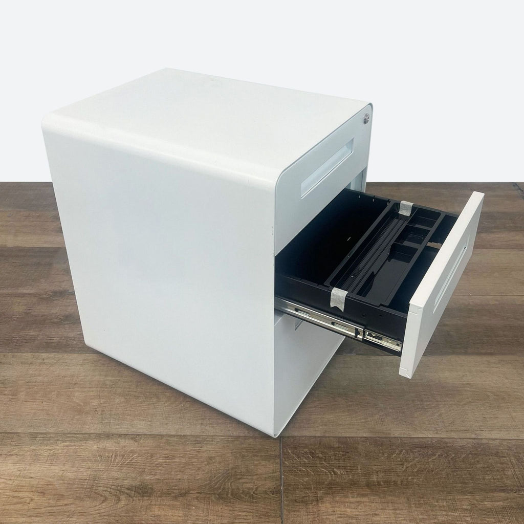 Modern White Metal 3-Drawer Mobile Filing Cabinet with Lock