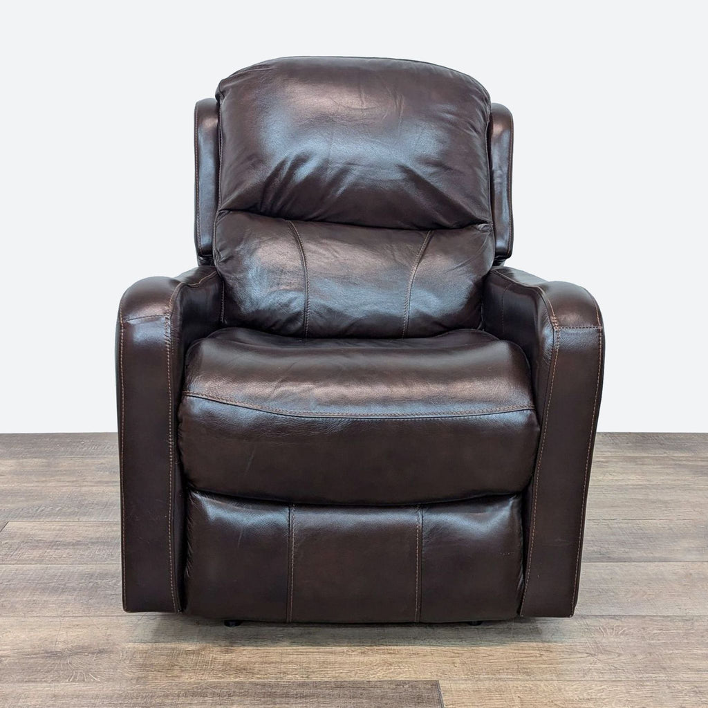 the [ unused0 ] recliner in a brown leather finish