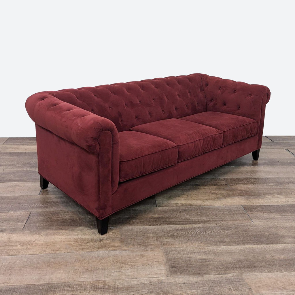 Macy's Burgundy 3-Seat Tufted Sofa