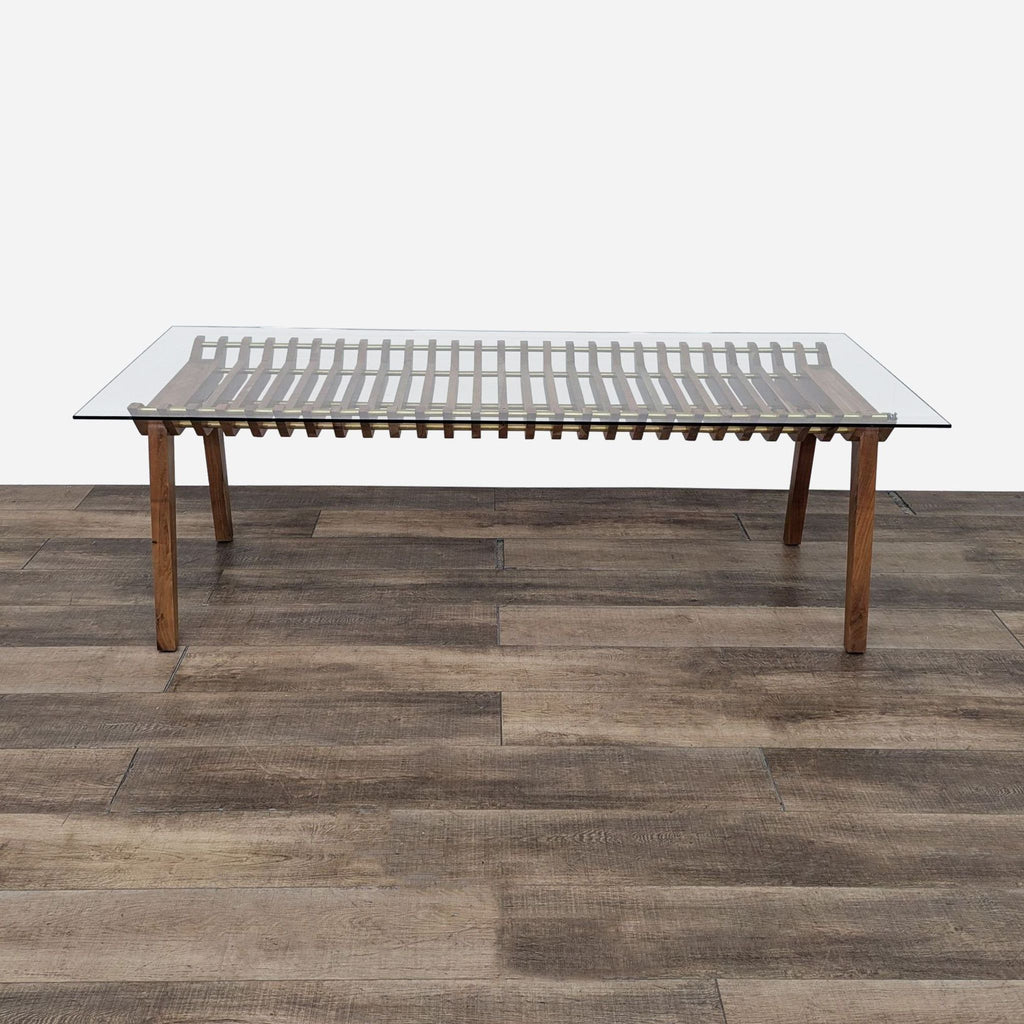 Kea Industrial Wood and Glass Dining Table by CB2