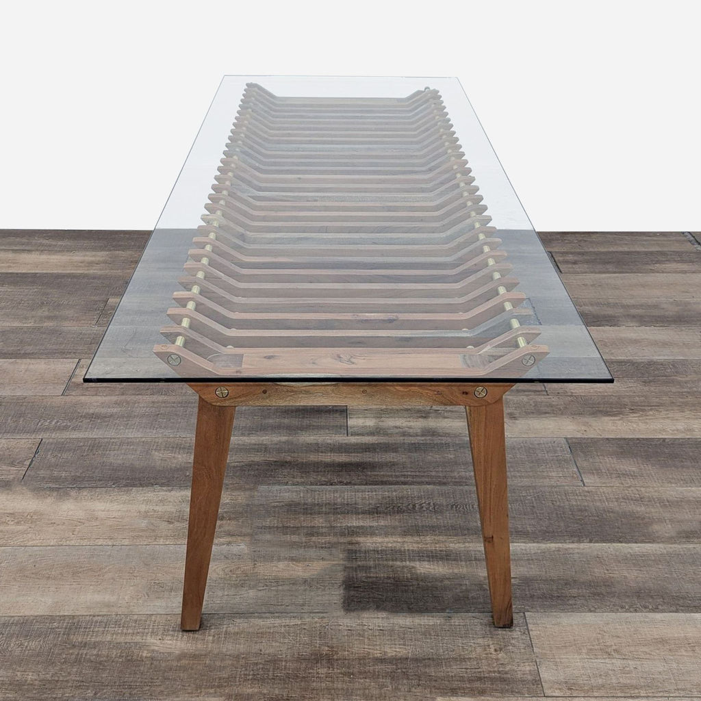 Kea Industrial Wood and Glass Dining Table by CB2