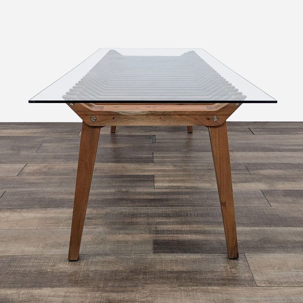 Kea Industrial Wood and Glass Dining Table by CB2