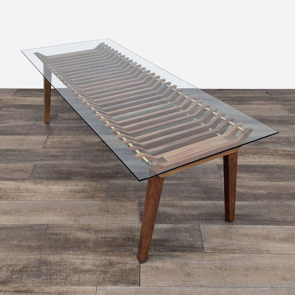 Kea Industrial Wood and Glass Dining Table by CB2