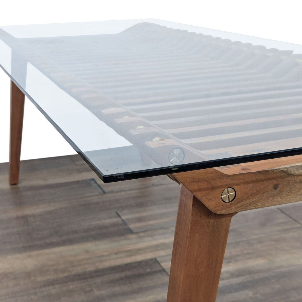 Kea Industrial Wood and Glass Dining Table by CB2