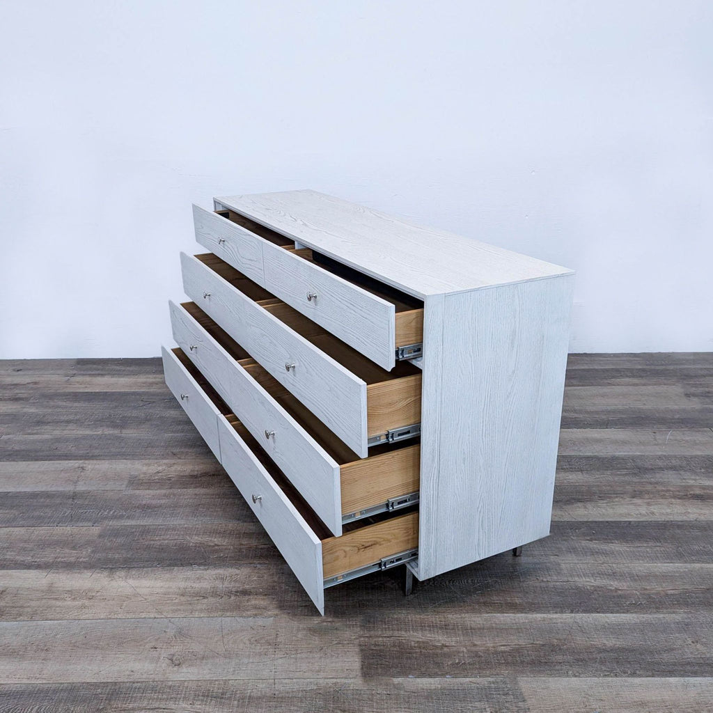 a modern white painted chest of drawers