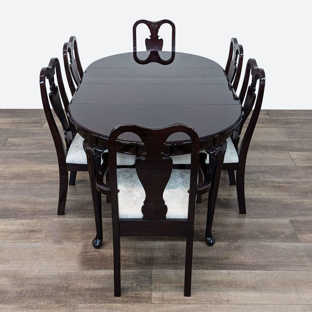 Classic Dark Wood Dining Set with 6 Cushioned Chairs