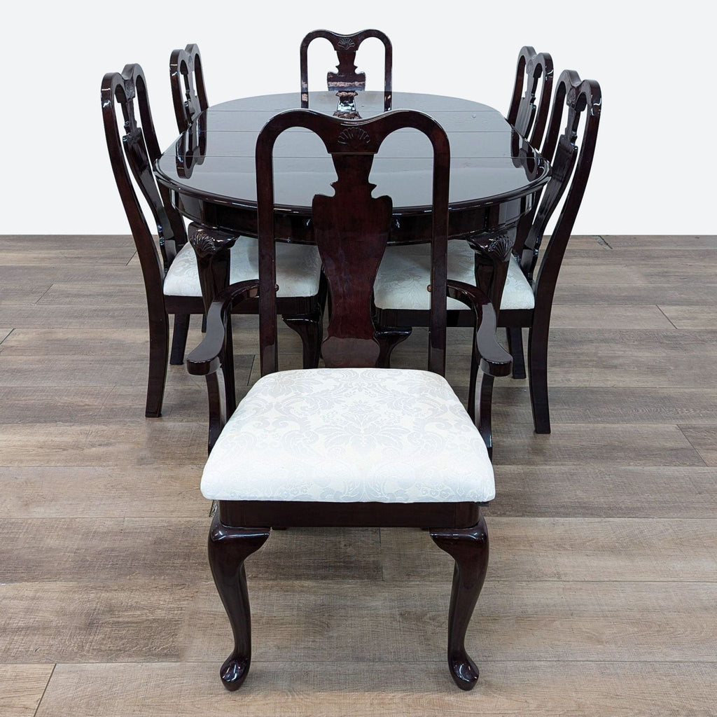 Classic Dark Wood Dining Set with 6 Cushioned Chairs