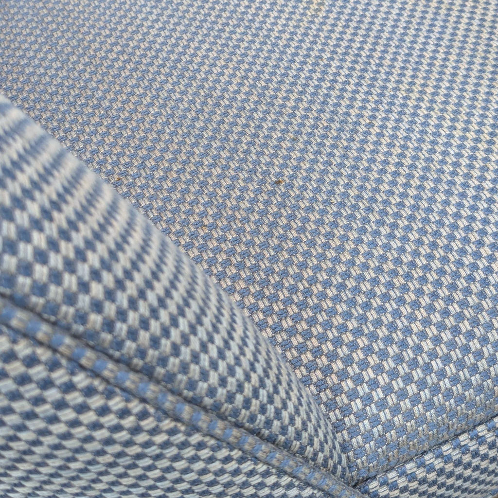 close up of the blue and white checkered fabric.