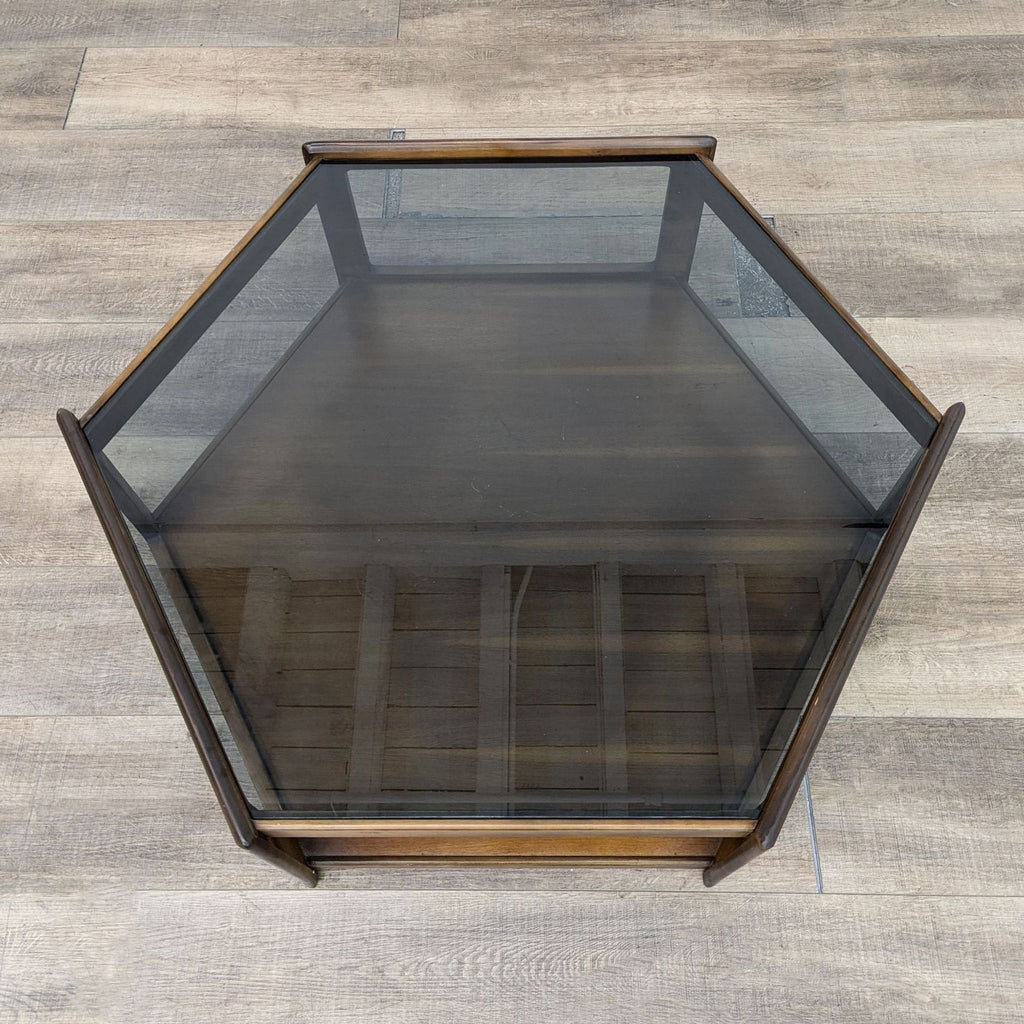 Wood and Glass Hexagonal Coffee Table with Shelf