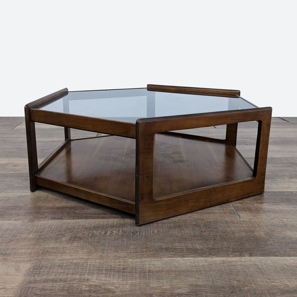 a square coffee table with a glass top.