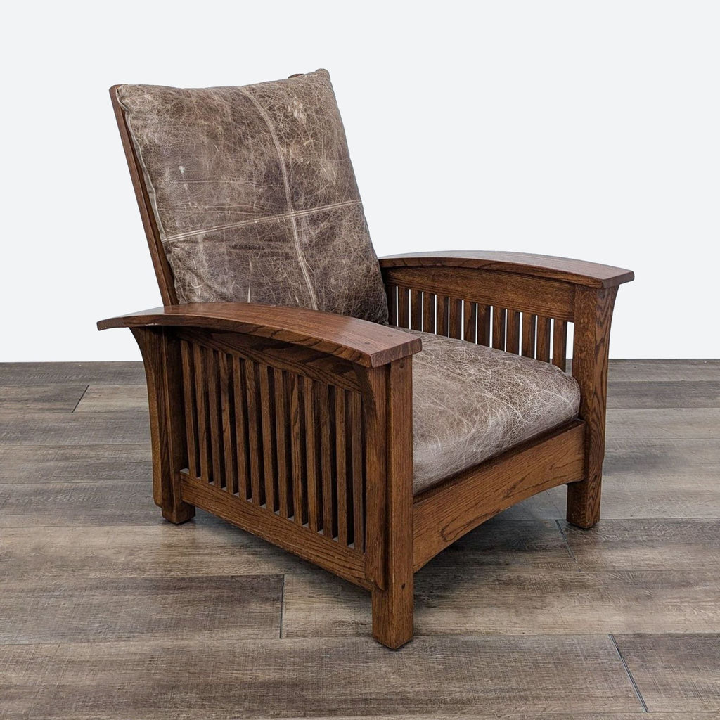 Morris Mission Style Leather and Oak Reclining Chair from The Barn