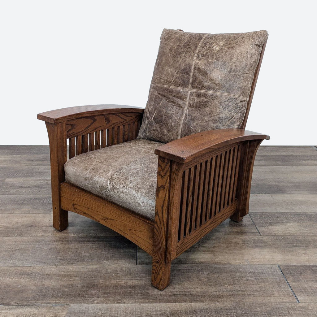 Morris Mission Style Leather and Oak Reclining Chair from The Barn