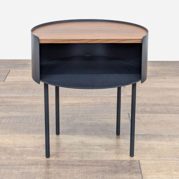 a side table with a black top and a wooden top.