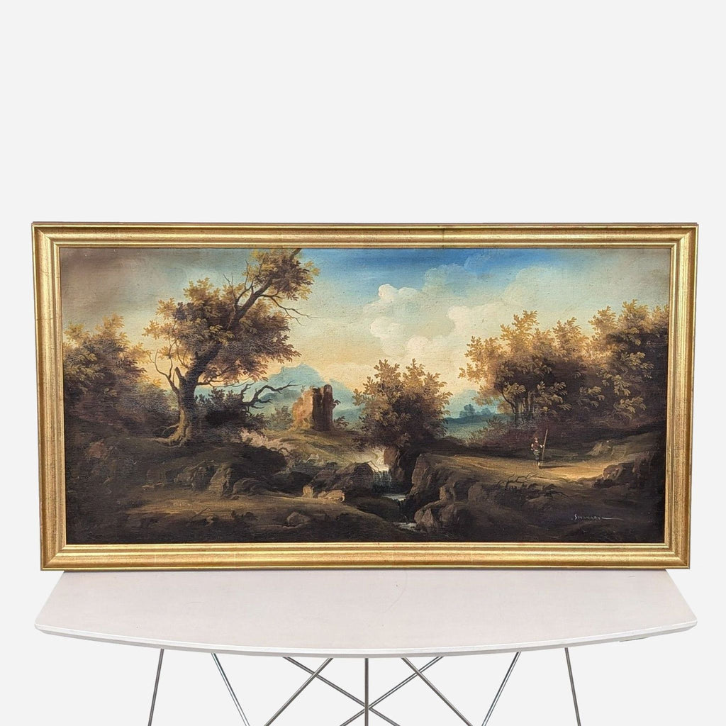 oil painting of a landscape with a shepherd by [ unused0 ]