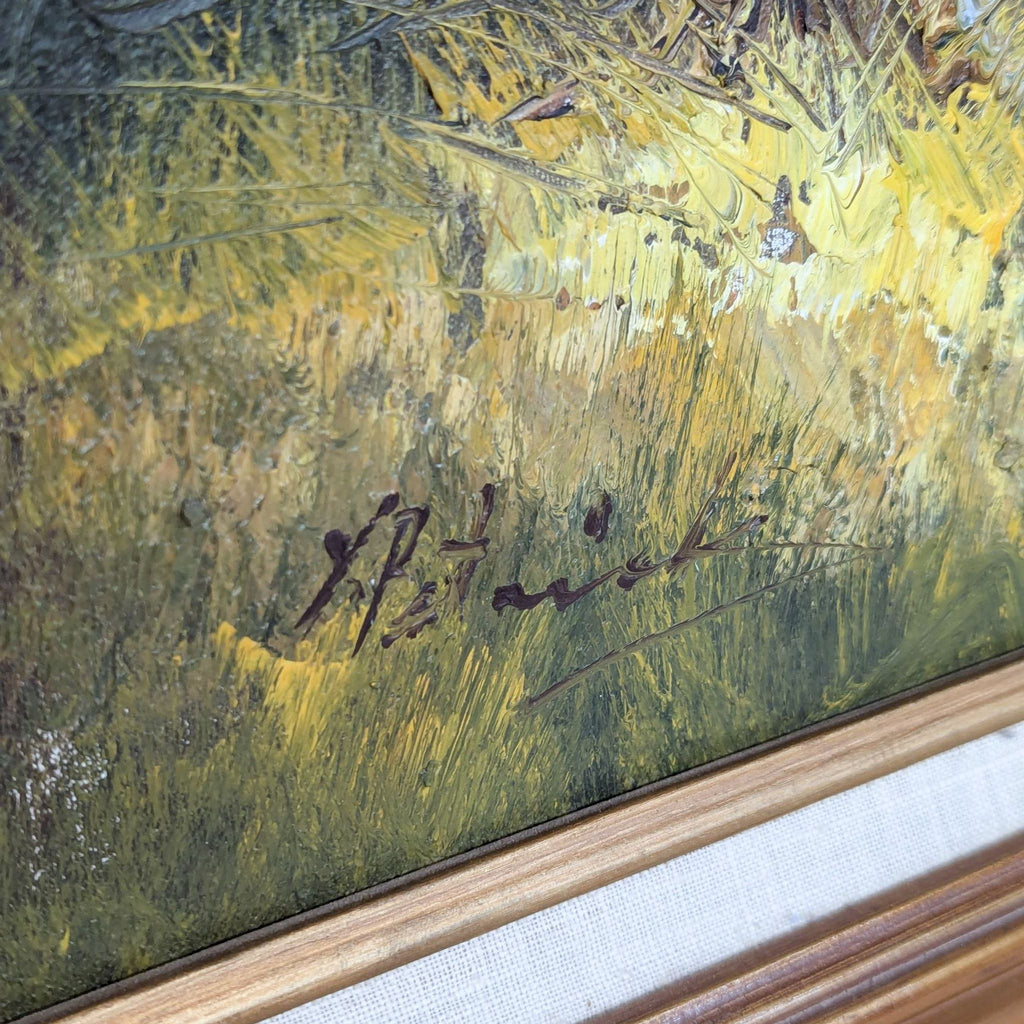 a signed oil painting of a field of grass