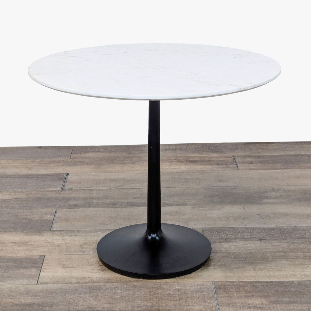 Crate & Barrel Nero 36" White Marble Dining Table with Matte Black Base