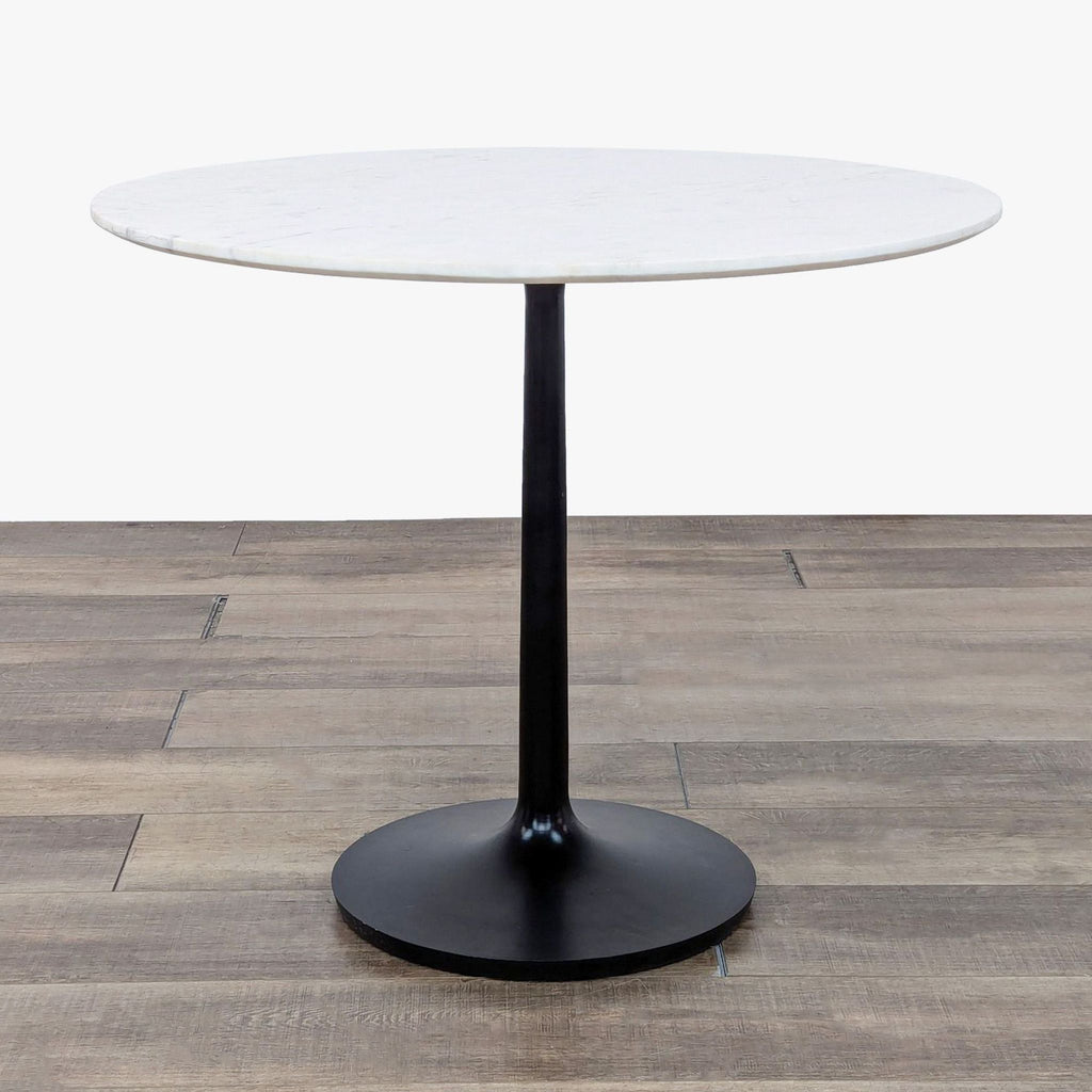 Crate & Barrel Nero 36" White Marble Dining Table with Matte Black Base