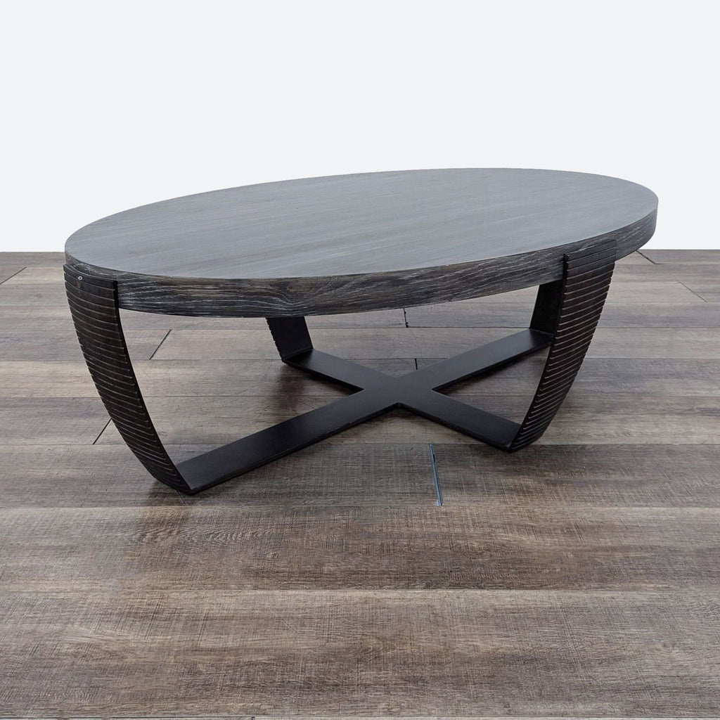 Wood Top Coffee Table on Metal Base