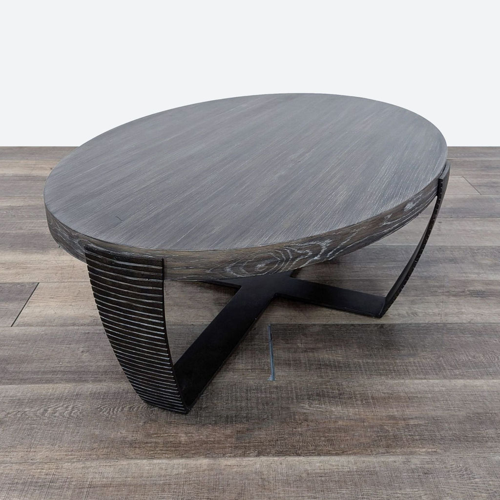 the coffee table is made from a solid wood.