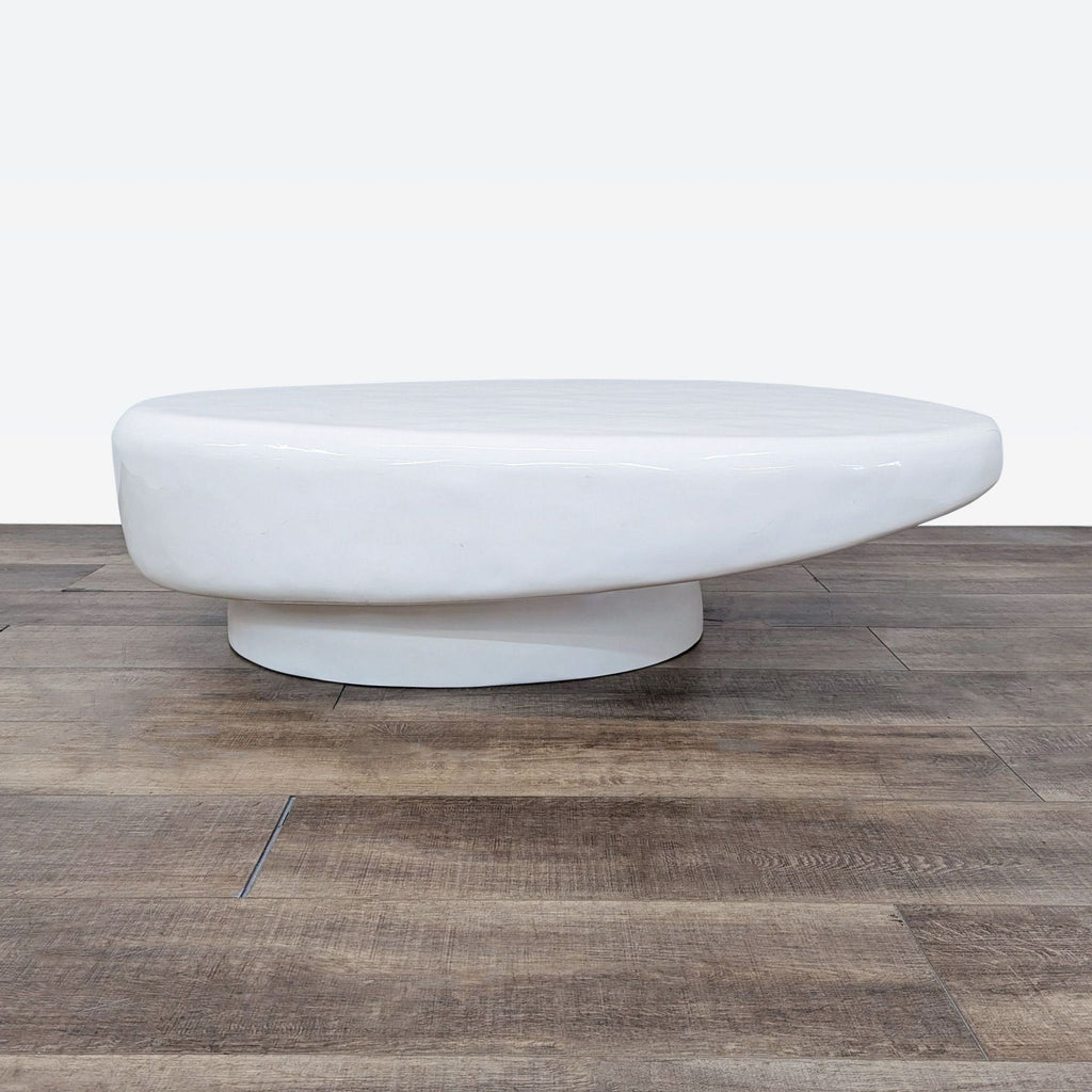 CB2 Alastor Oval High Gloss White Concrete Coffee Table