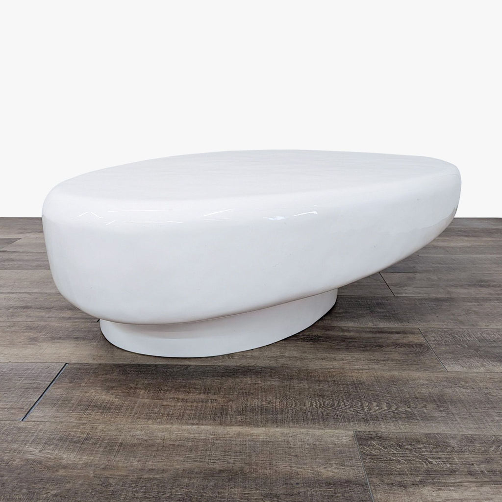 CB2 Alastor Oval High Gloss White Concrete Coffee Table