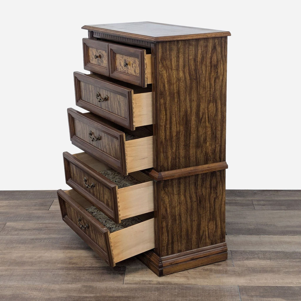 a tall, wooden chest of drawers with drawers.