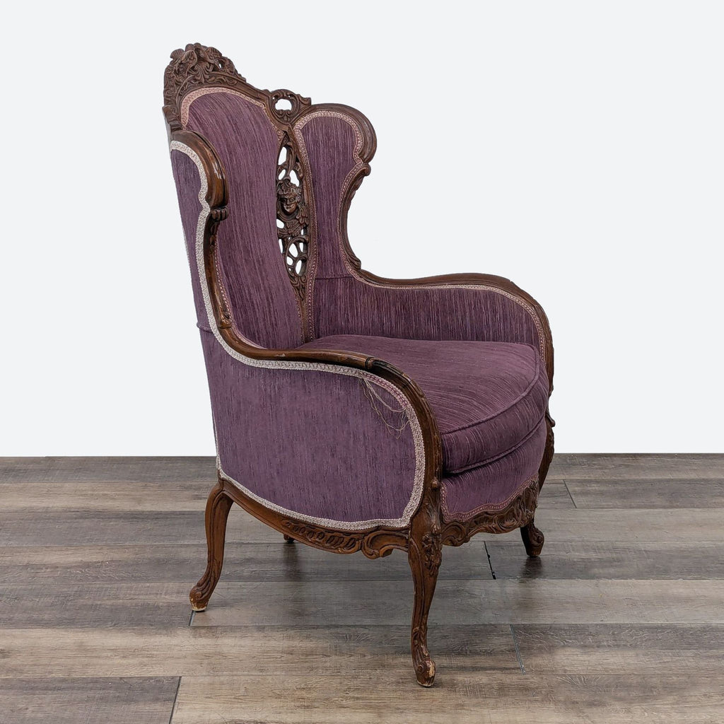 Antique Victorian-Style Purple Wingback Lounge Chair