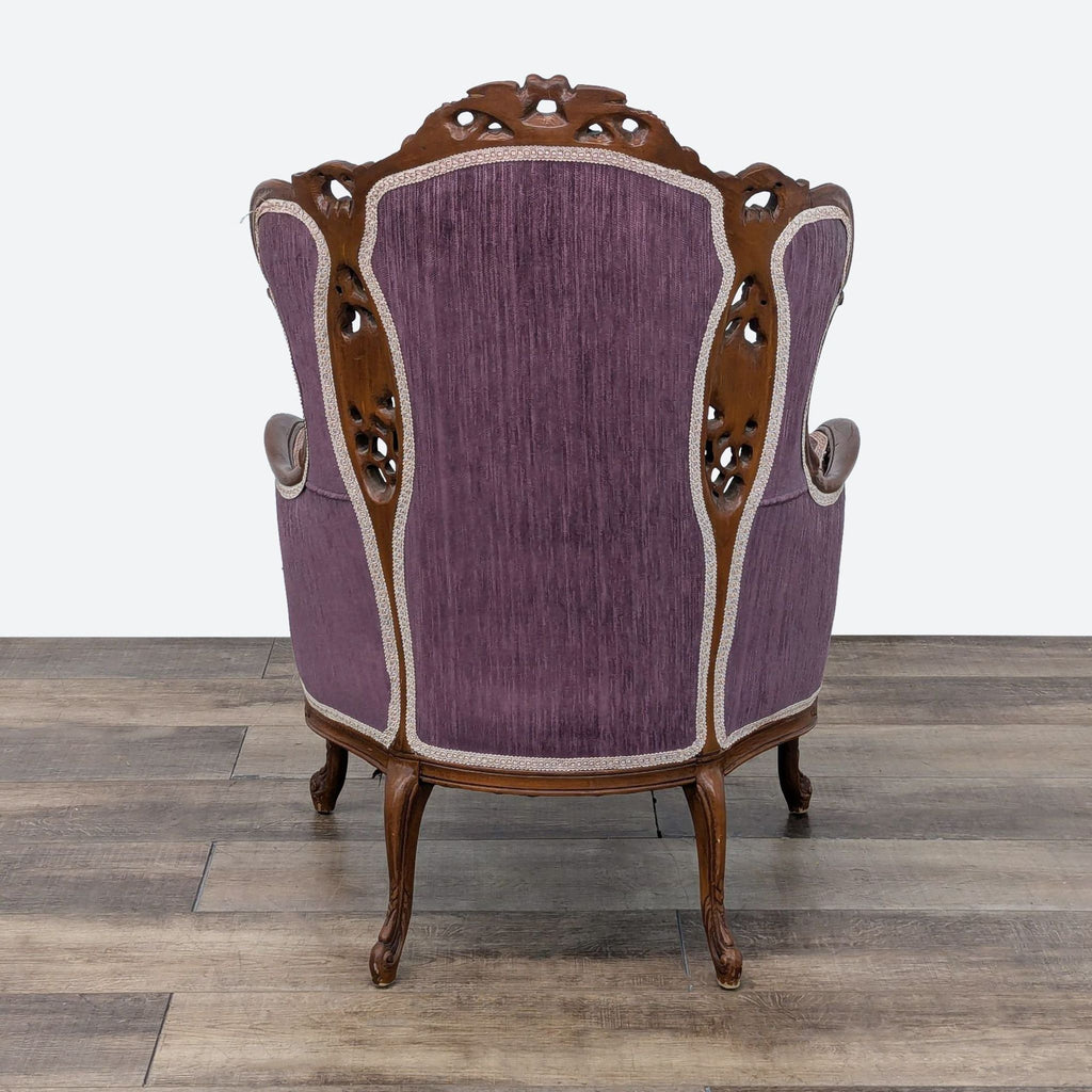 Antique Victorian-Style Purple Wingback Lounge Chair