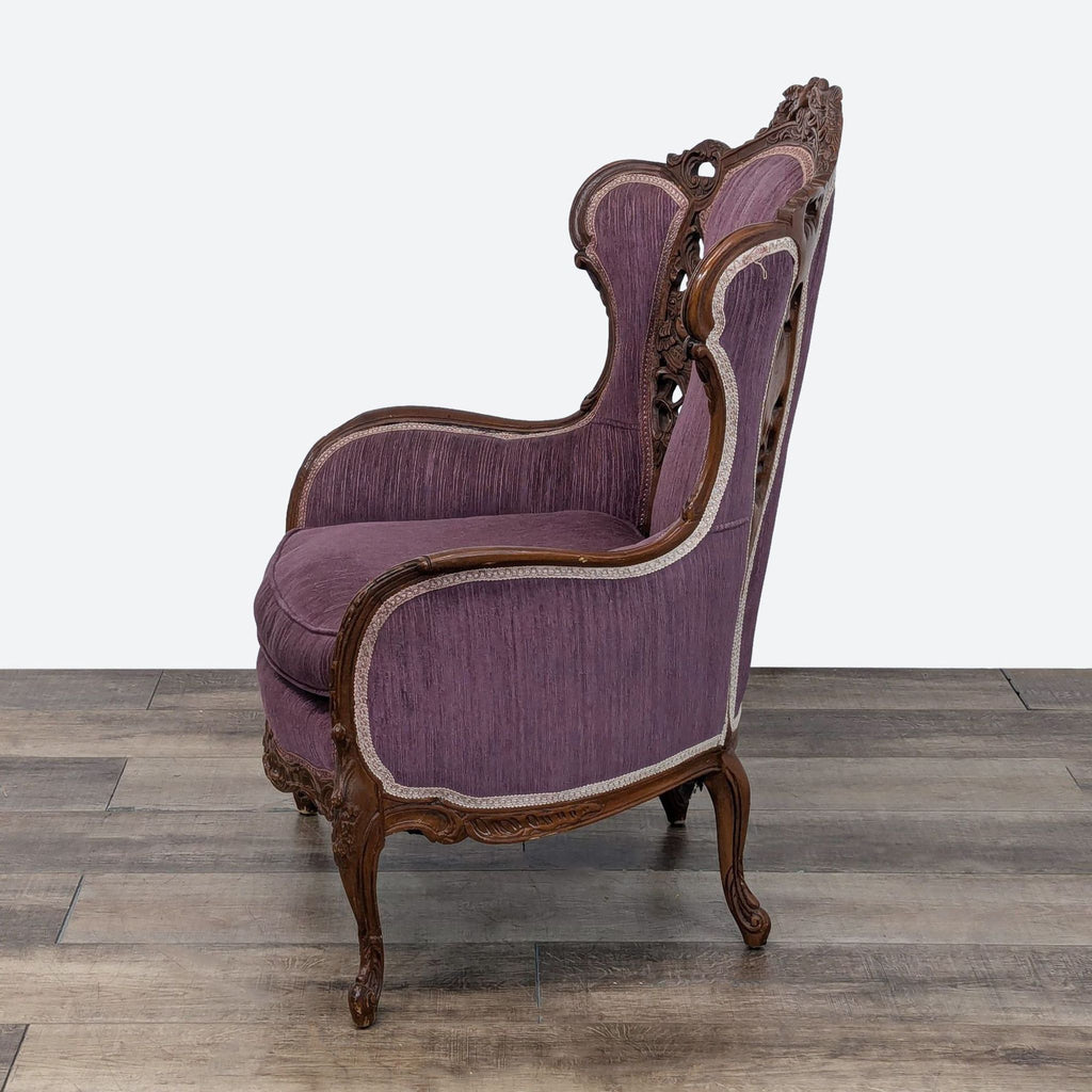 Antique Victorian-Style Purple Wingback Lounge Chair