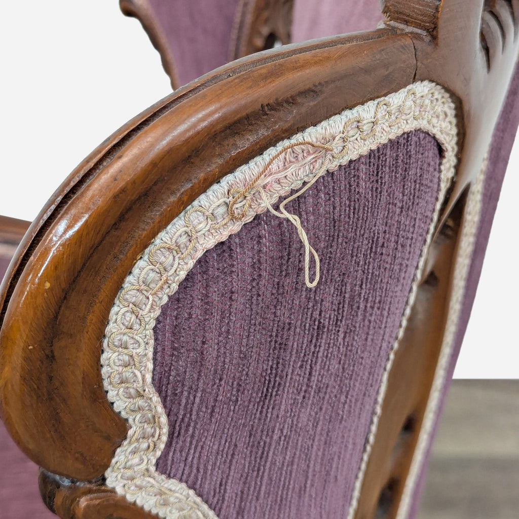 Antique Victorian-Style Purple Wingback Lounge Chair