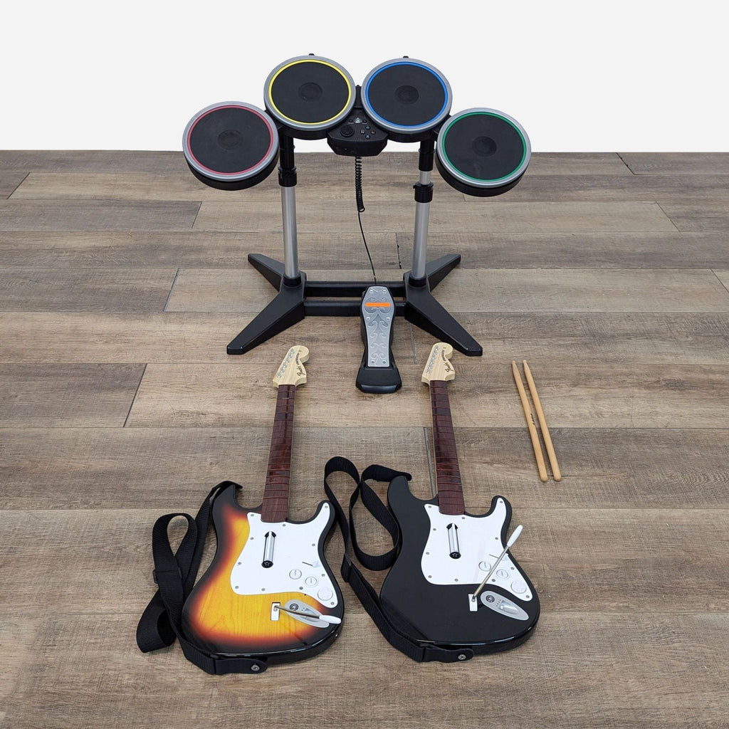 the guitar and drums set