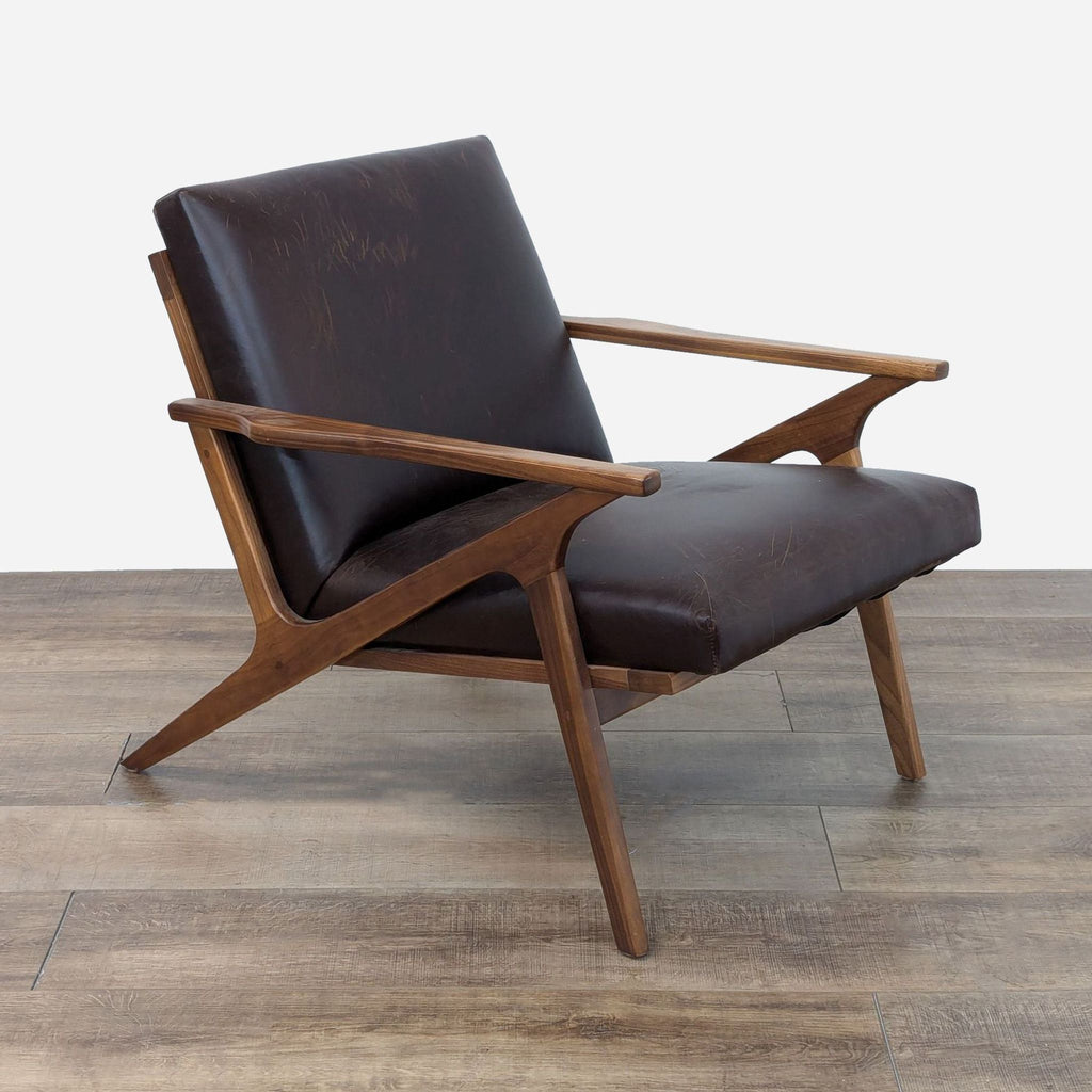 Cavett Leather Walnut Wood Frame Accent Chair by Crate & Barrel