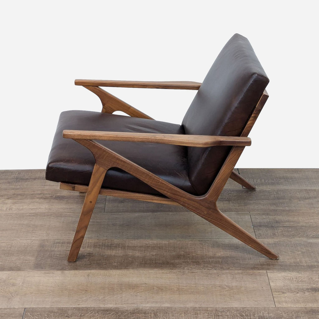 Cavett Leather Walnut Wood Frame Accent Chair by Crate & Barrel