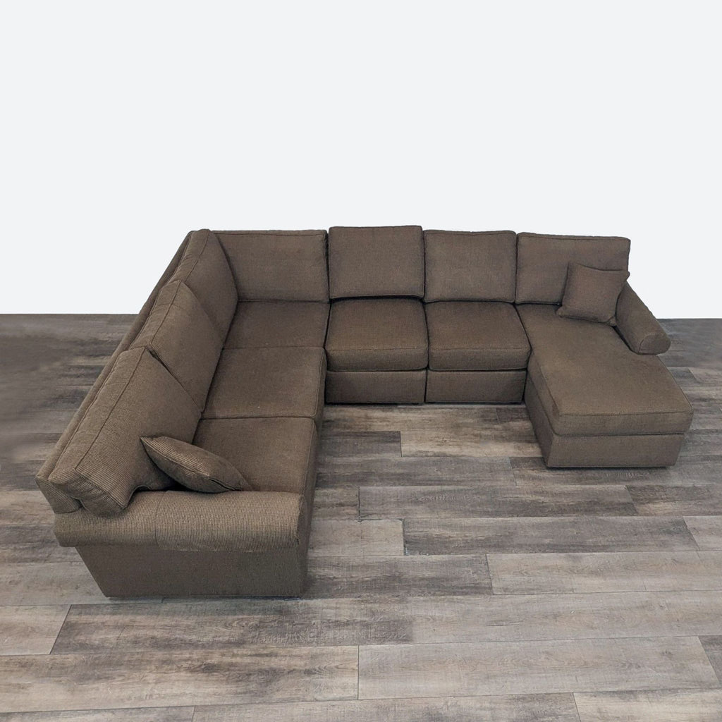 Contemporary Ethan Allen Brown Sectional Sofa with Chaise