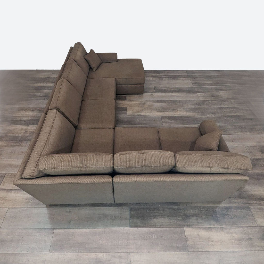 Contemporary Ethan Allen Brown Sectional Sofa with Chaise