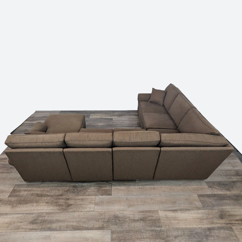 Contemporary Ethan Allen Brown Sectional Sofa with Chaise