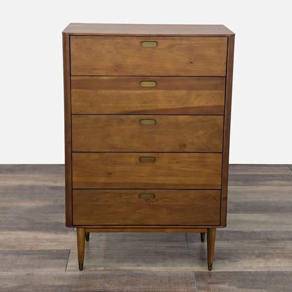 a mid century modern dresser with a drawer and four drawers.