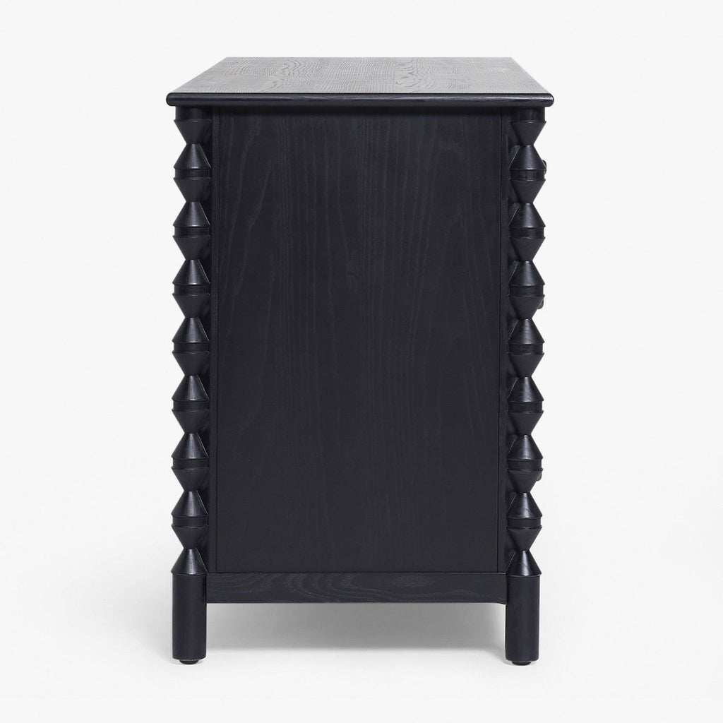 a black wooden sideboard with a black finish