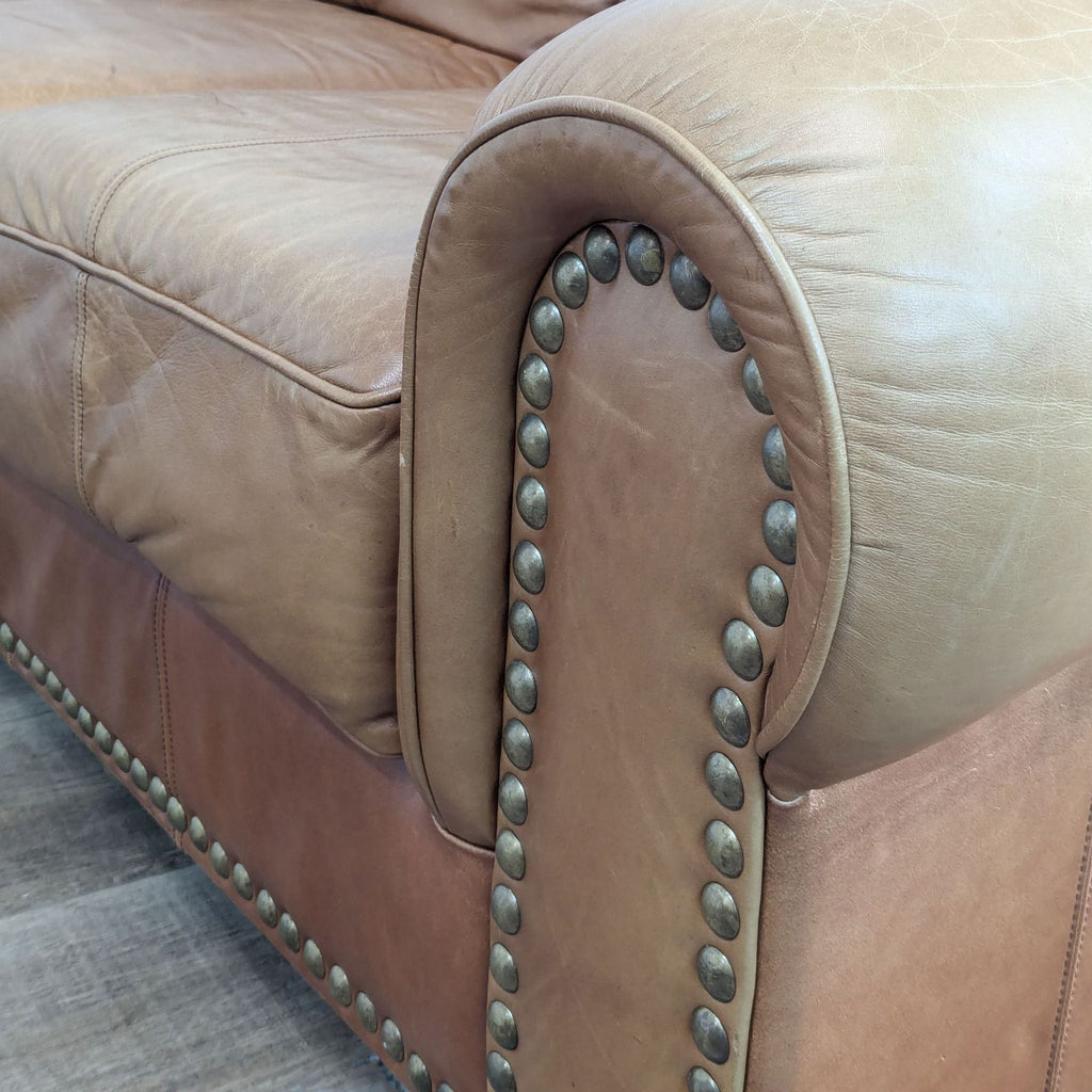 Rustic 3-Seat Leather Sofa with Nailhead Trim