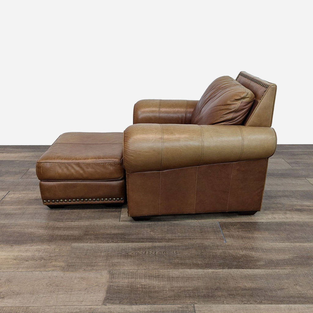 Rustic Brown Leather Lounge Chair with Ottoman