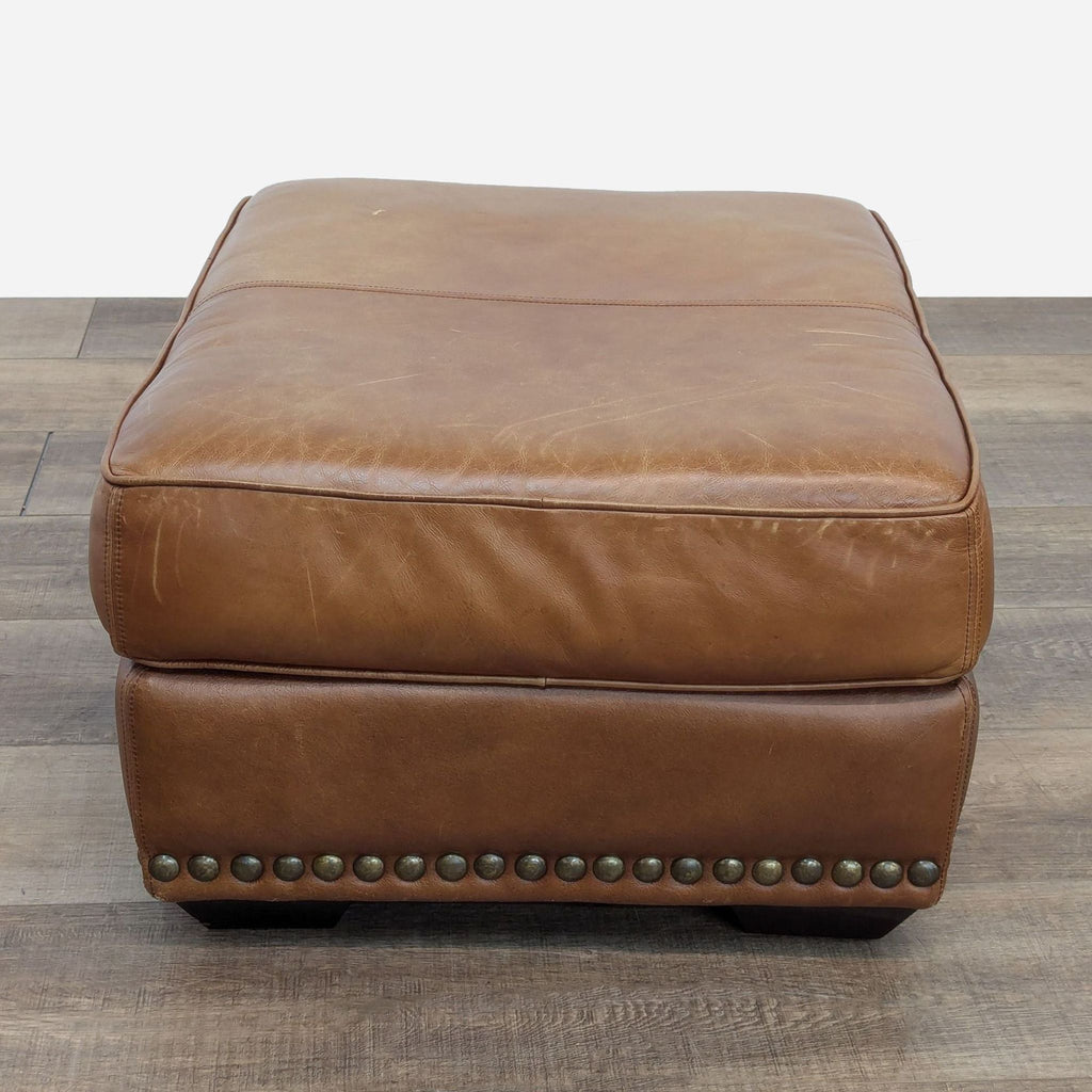 Rustic Brown Leather Lounge Chair with Ottoman