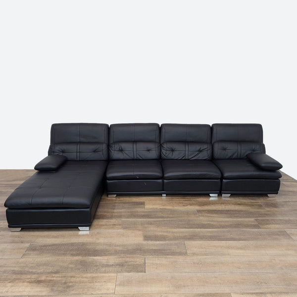 a modern black leather sofa with a square backrest and a square backrest. 3d rendering